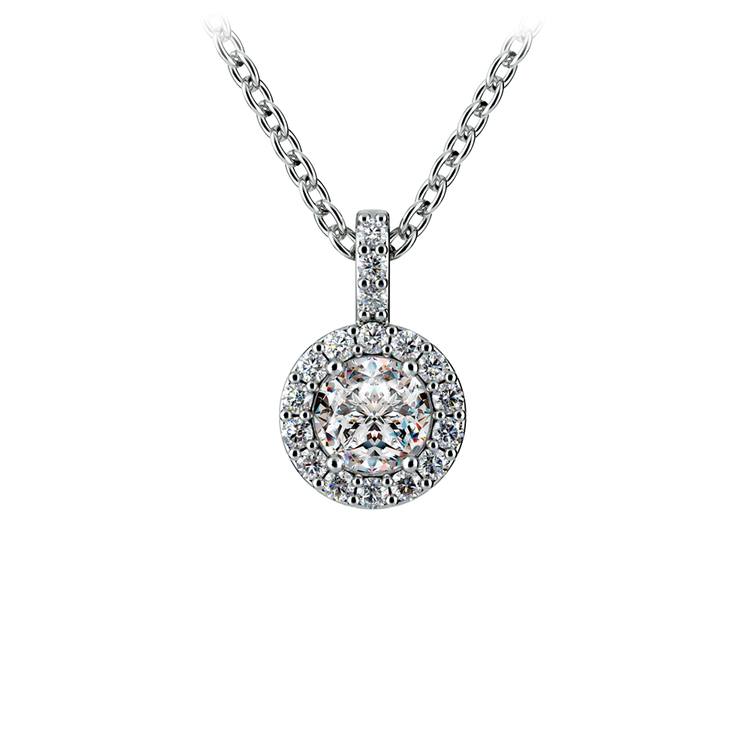 Halo White Gold Diamond Solitaire Pendant 14K Gold